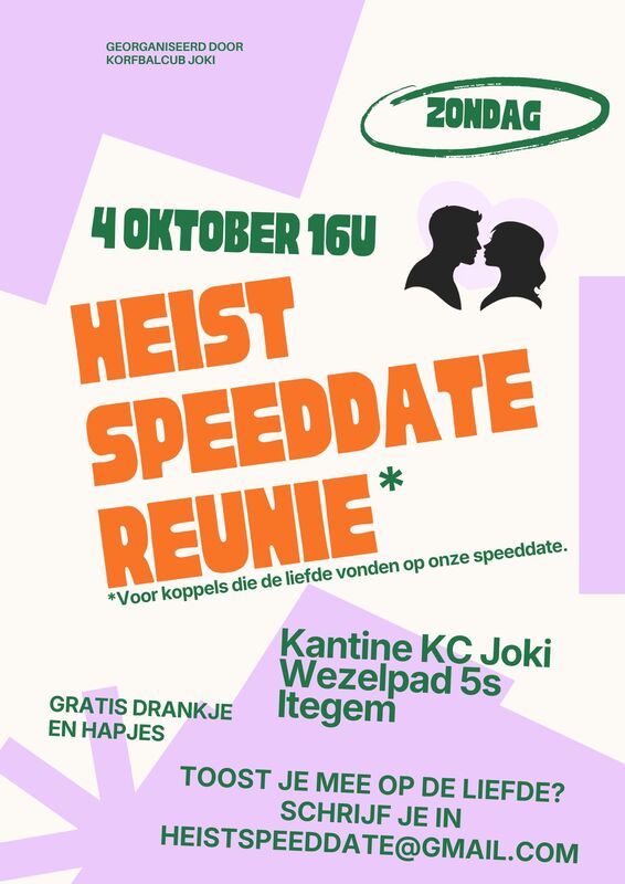 Affiche Heist Speeddate Reünie, zondag 4 oktober 16u
